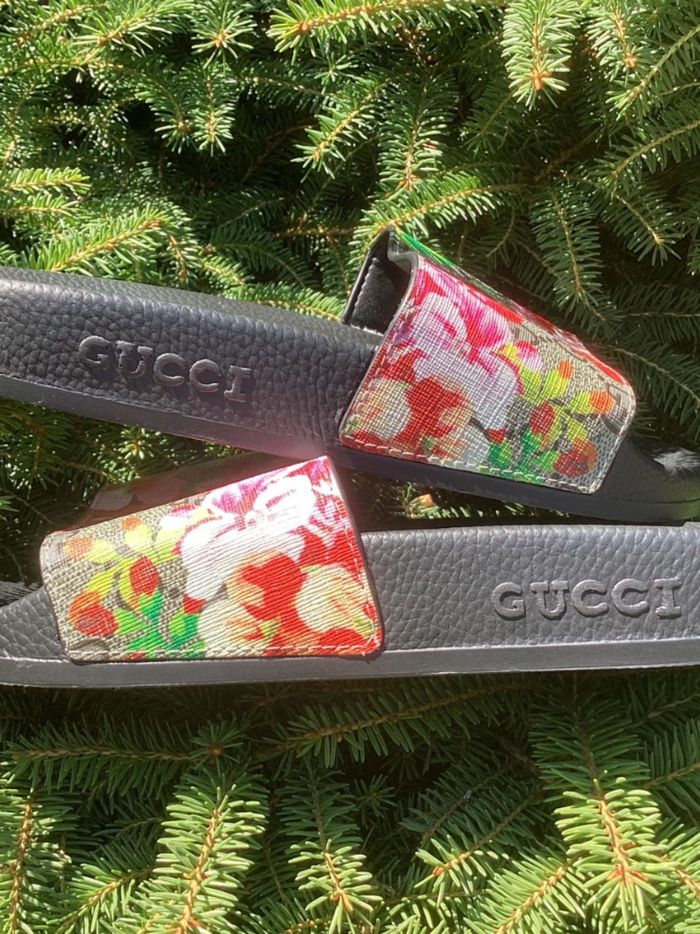 Floral Print Black Slides Summer Sandals - Picture 7 of 7